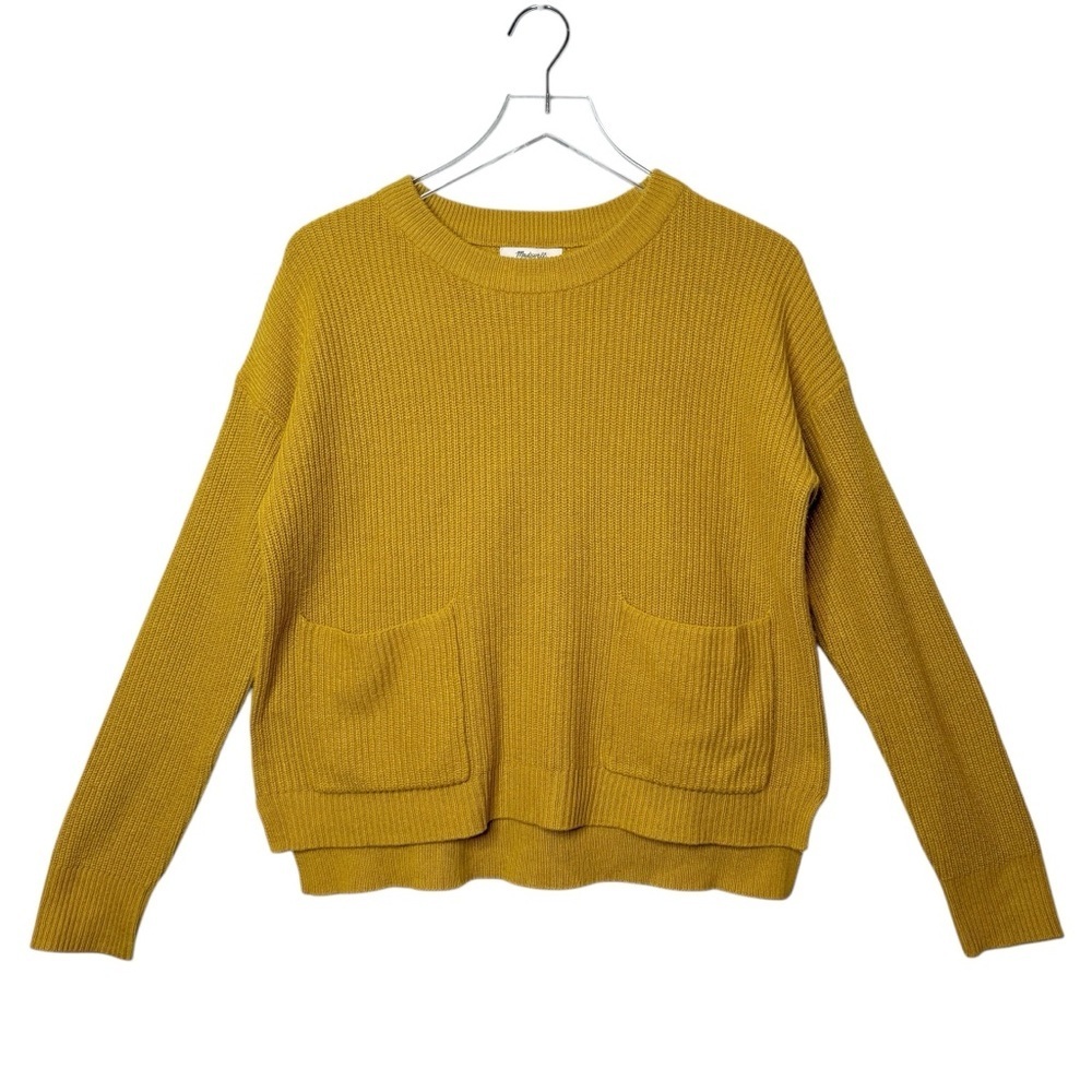NWT Madewell Patch Pocket Mustard Yellow Pullover Crew Neck Sweater Sz S